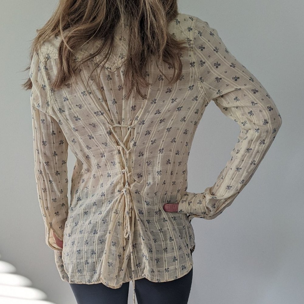Free People pale yellow and blue button down blouse - Picture 9 of 9